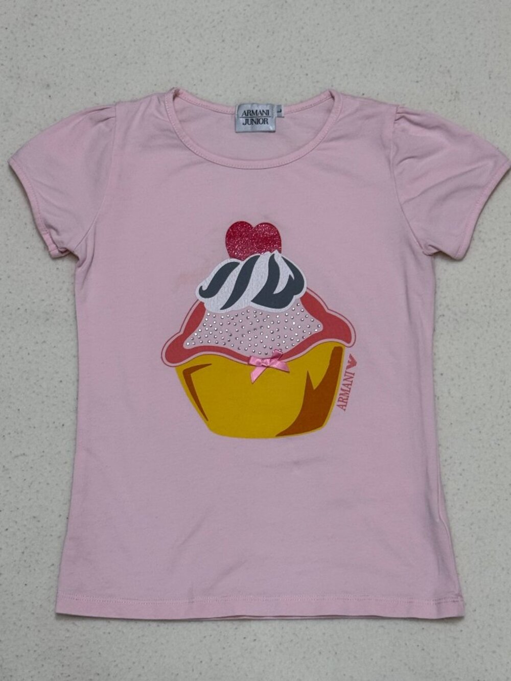 NWOT Armani Junior Girl's "Cupcake" w/ Half Puff Sleeves T-Shirt - Pink - Size L